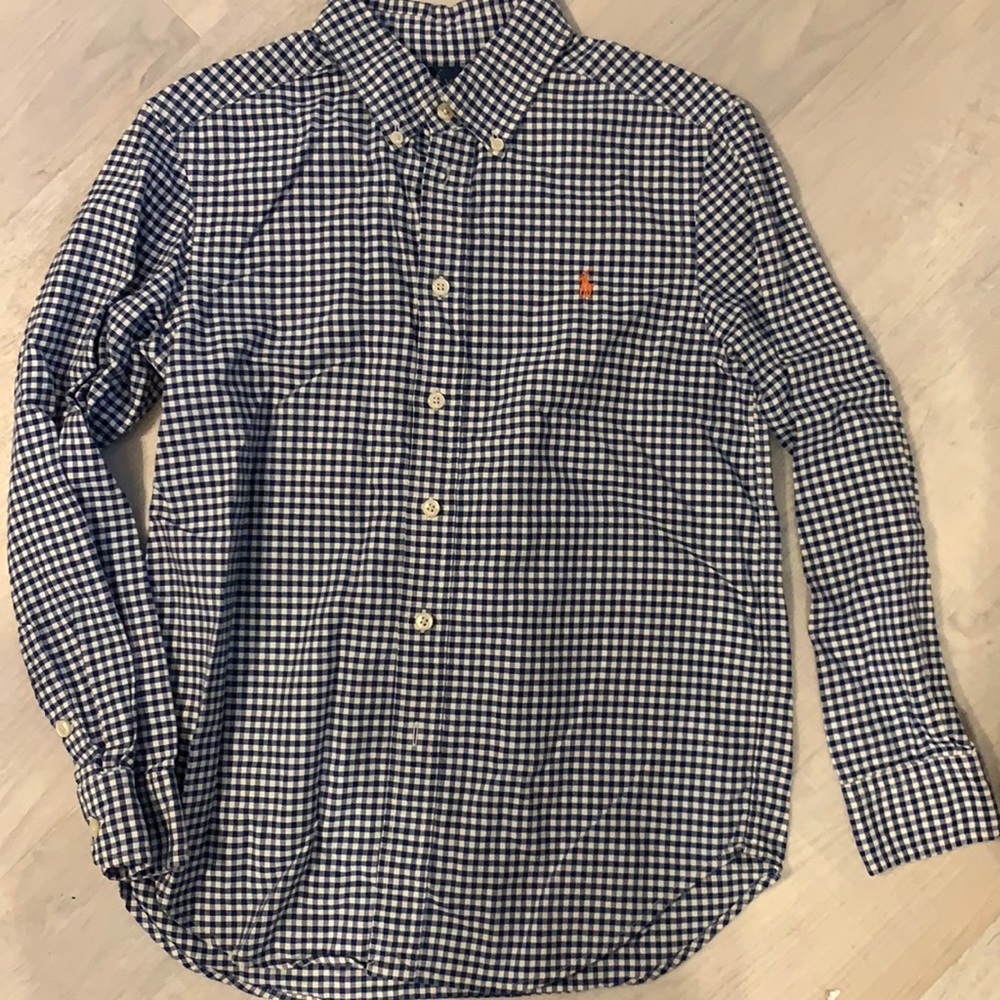 Ralph Lauren Blue and White Checkered Kids Button Down Shirt